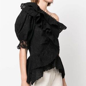 ULLA JOHNSON Julianna NWOT asymmetric lace floral eyelet blouse